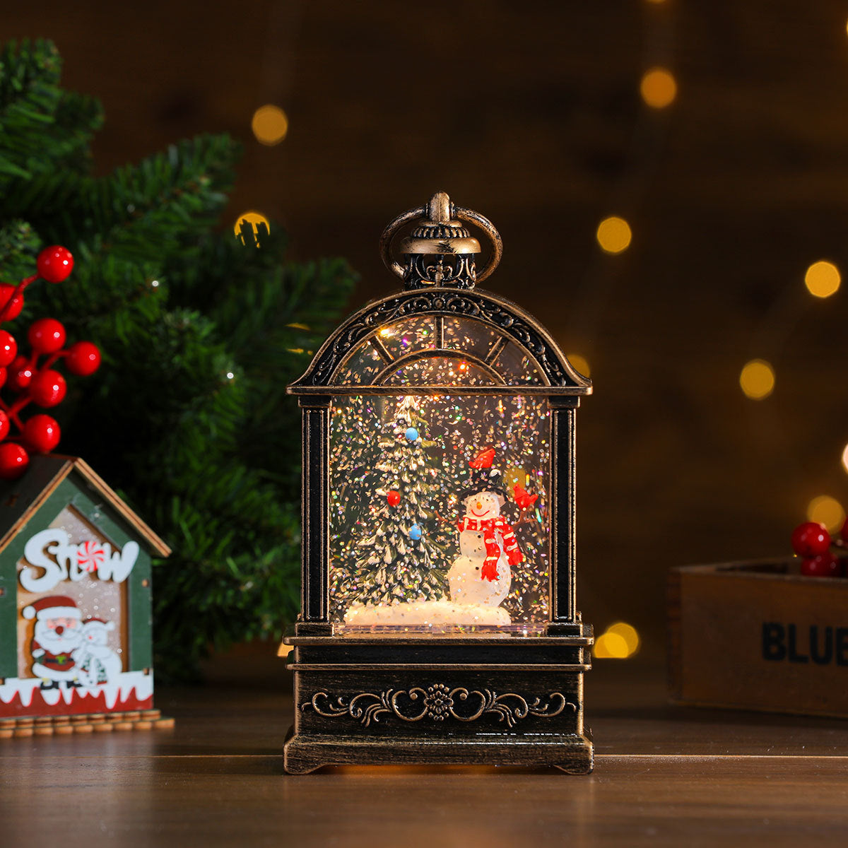 Musical Christmas Lanterns with a Santa and Reindeer Scene | Plays Classic Holiday Melodies | 12 in Tall Painted Tabletop Light
