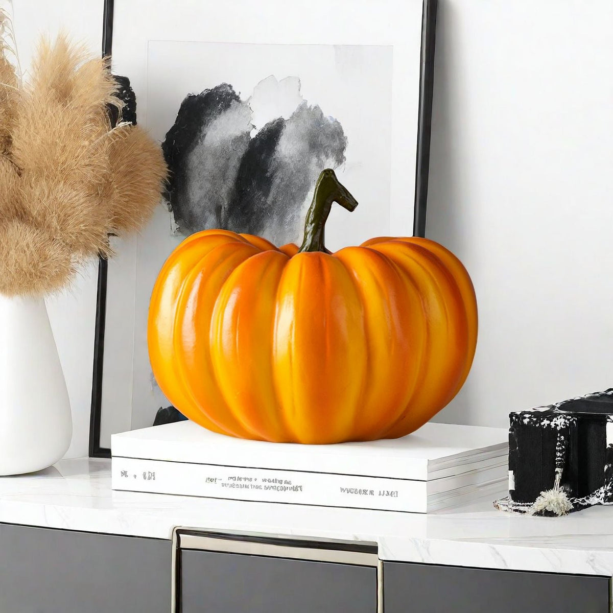 Halloween Pumpkin Decorative Figure | Available in Orange | Stands on Shelves, Mantels, and Side Tables