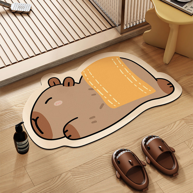 Cartoon Capybara Bath Mat with Non-Slip Backing | Machine Washable Rug for Kitchen or Play Area | One Size, 10 Designs