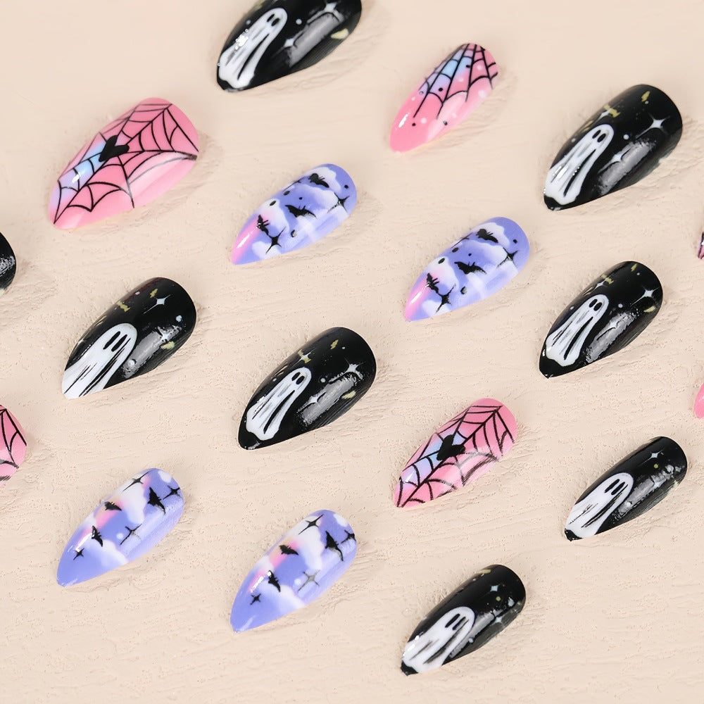 Halloween Press-On Nails | Available in Transparent, White | Glue-Free Application in Minutes for Parties and Nights Out