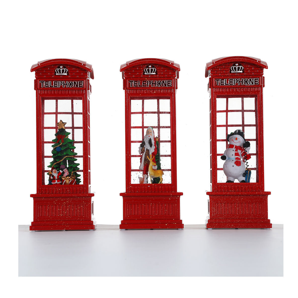 Christmas Snow Globe with a Red Telephone Box and Tree Scene | Shake It for Swirling Snowflakes | Festive Decorations, 3 Designs