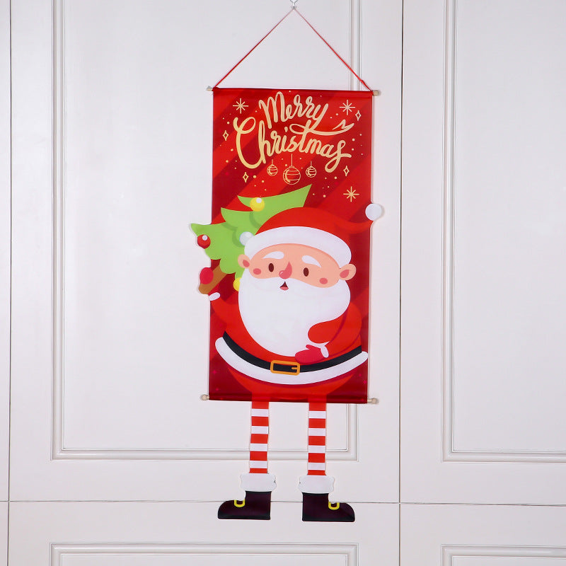 Christmas Wall Banner with Santa and Festive Greeting Print | Durable Fabric, Hanging Loop Included | Six Designs for Door Decorations