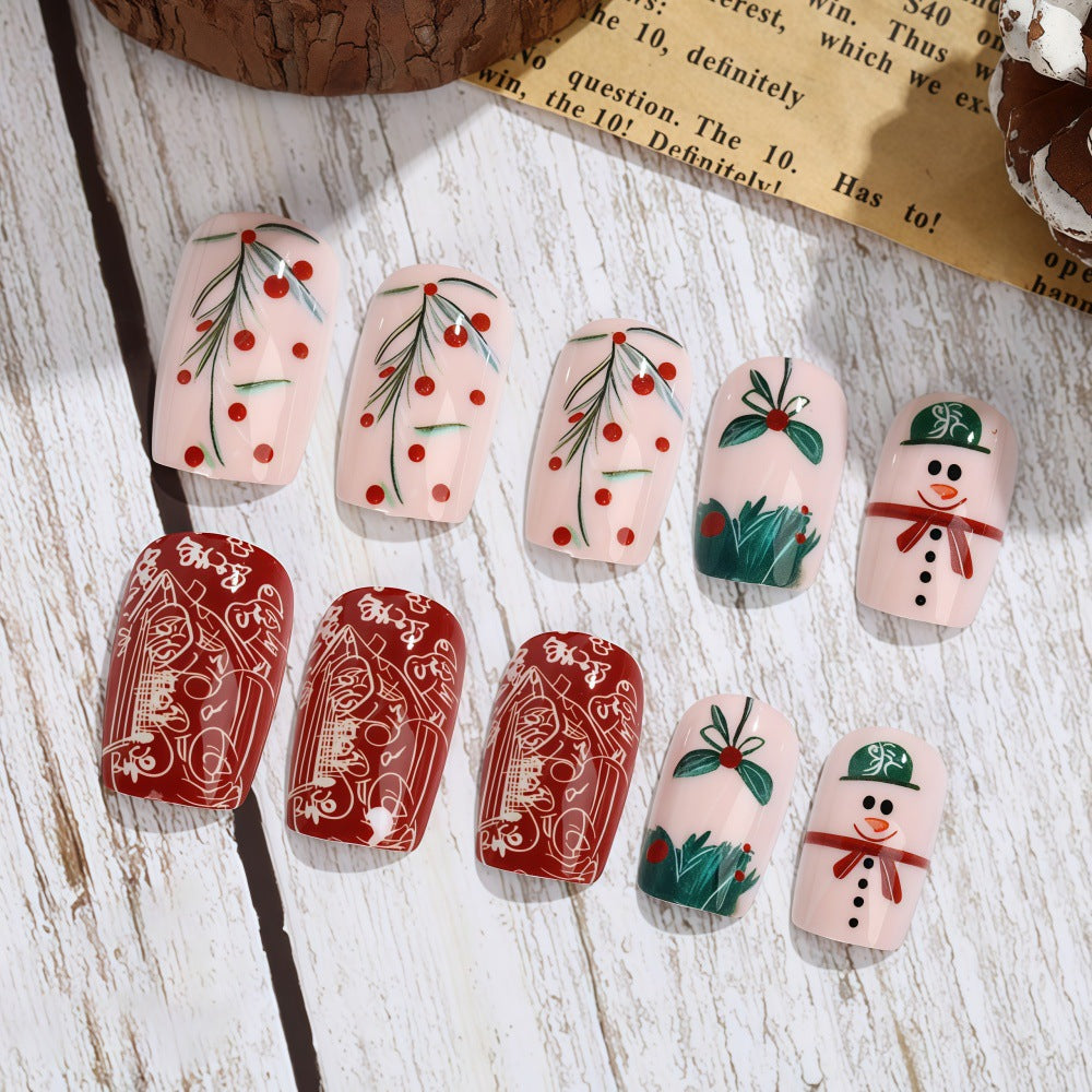 Snowman Xmas Nails with Festive Winter Motifs | Press On Christmas Nail Designs | Easy Home Manicure for Parties