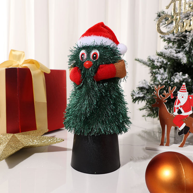 Plush Christmas Tree Figurines with Santa Hat and Red Mittens | Tabletop and Mantel Decor | Three Playful Designs