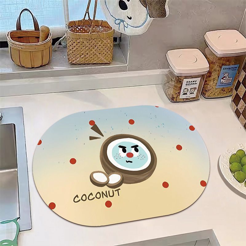 Banana Print Kitchen Rug with Non-Slip Backing and Wipe-Clean Surface | Oval Mat for Sink or Stove | 14 Designs