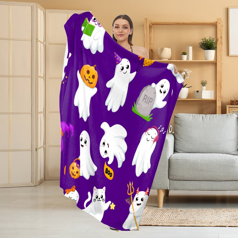 Halloween Throw Blanket | Available in White | Soft Fleece for Sofas, Beds, and Movie Nights