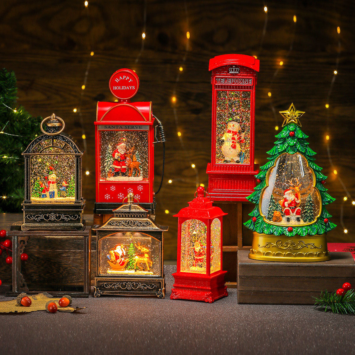 Musical Christmas Lanterns with a Santa and Reindeer Scene | Plays Classic Holiday Melodies | 12 in Tall Painted Tabletop Light
