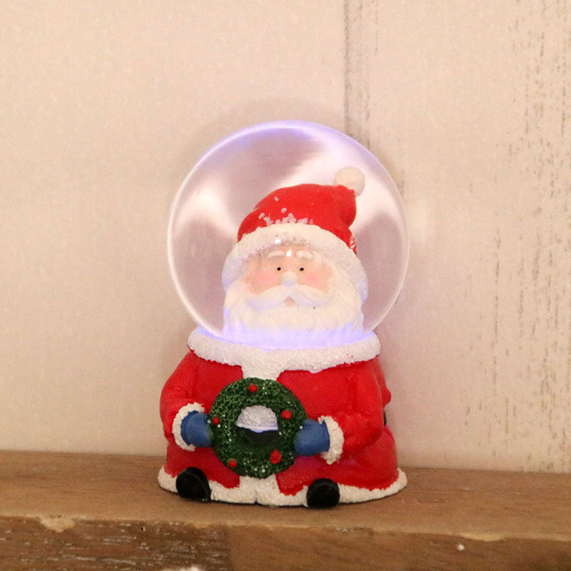 Light Up Christmas Figurines with a Clear Snow Globe Dome | Santa with a Wreath or Snowman in a Scarf | Soft Bedside Glow