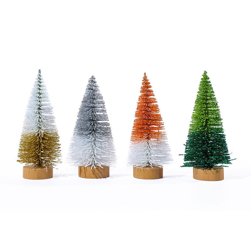 Mini Christmas Tree Set with Snow Tipped Branches | Graded Color Finish | Mantel, Desk and Table Displays
