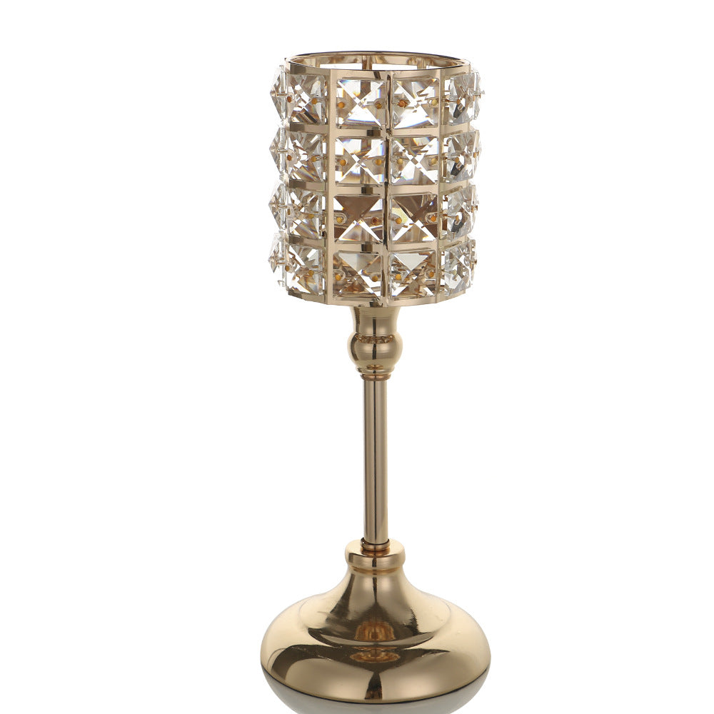 Crystal Candle Holder on a Tall Gold Metal Stand | Tealight Decor for the Dining Table | 3 Sizes