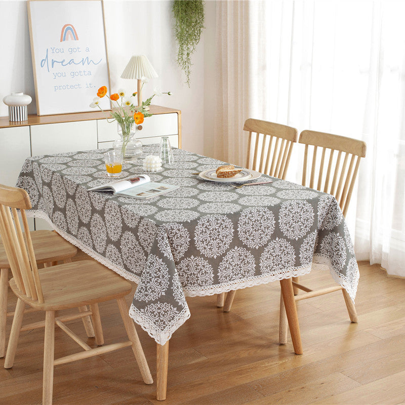 Lace Trimmed Tablecloth with Vintage Newspaper Print | Hard-Wearing Fabric for Daily Dining | 3 Sizes