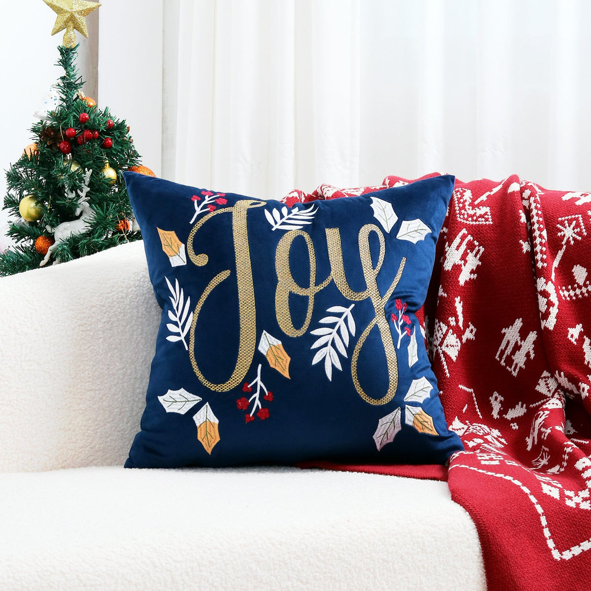 Christmas Living Room Throw Pillow Cover with Deer Silhouette | Removable Case with Discreet Zipper | 42 Designs, 17.72 x 17.72 in