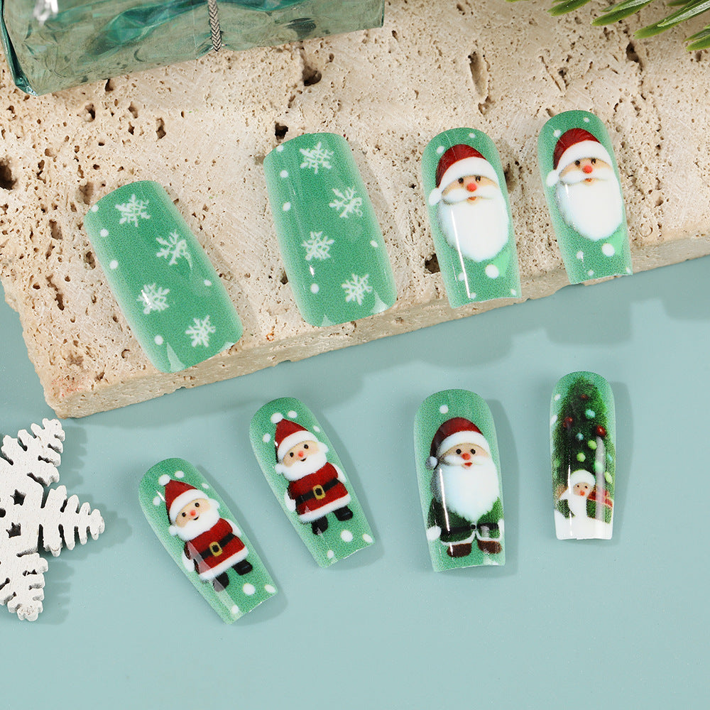 Santa Christmas Nails with Snowflake and Glitter Art | Glossy Press On Nail Designs | Festive Winter Manicure Kit