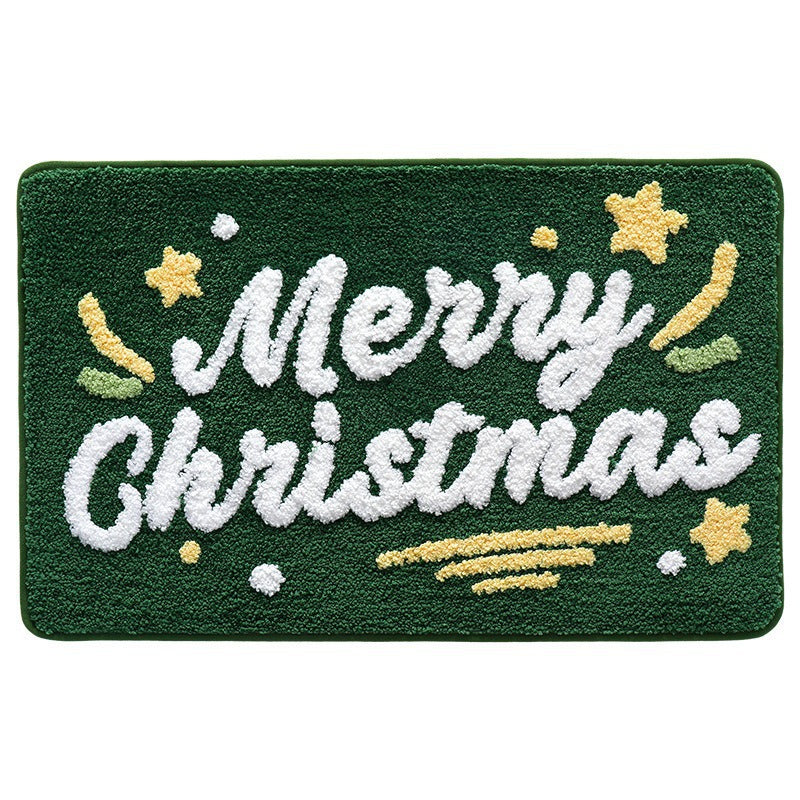 Christmas Bath Rug with White Snowflakes on Red | Plush Soft Pile, Machine Washable | 31.5 x 31.5 in Square, 6 Designs