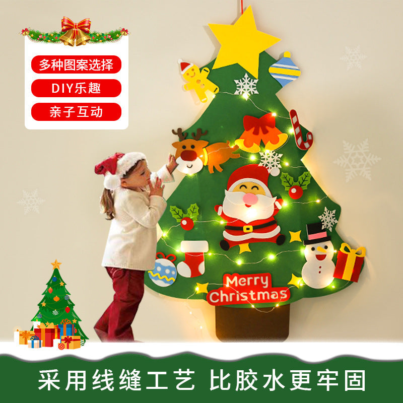 Felt Christmas Tree for Kids with Removable Ornaments | LED Lights Included | Wall Hanging with a Strap for Doors