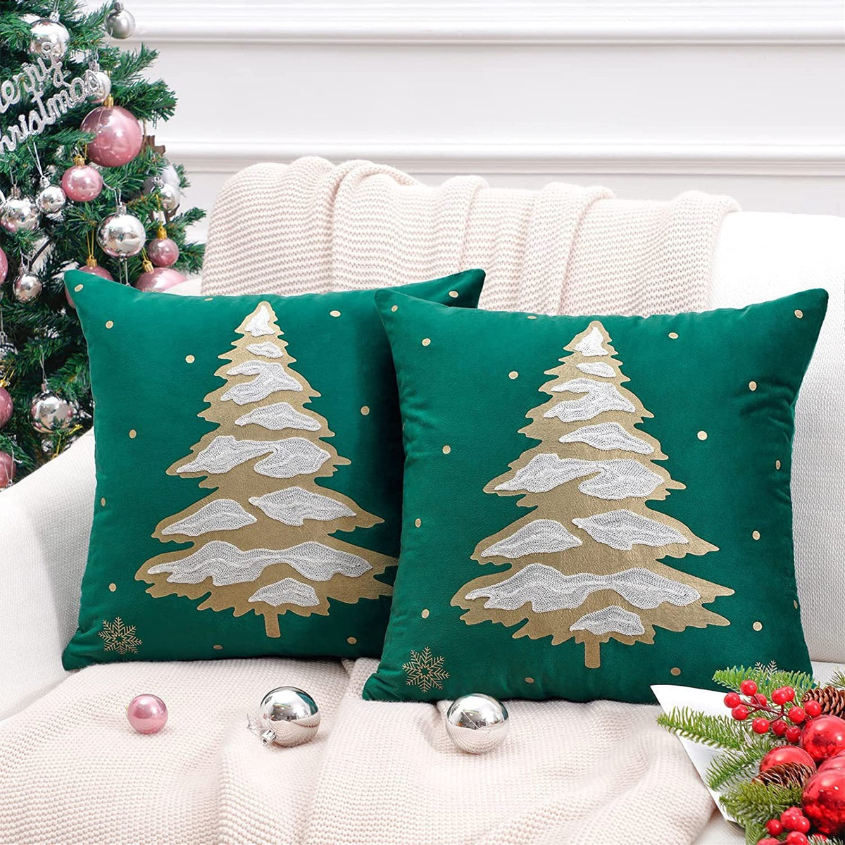 Christmas Living Room Throw Pillow Cover with Deer Silhouette | Removable Case with Discreet Zipper | 42 Designs, 17.72 x 17.72 in