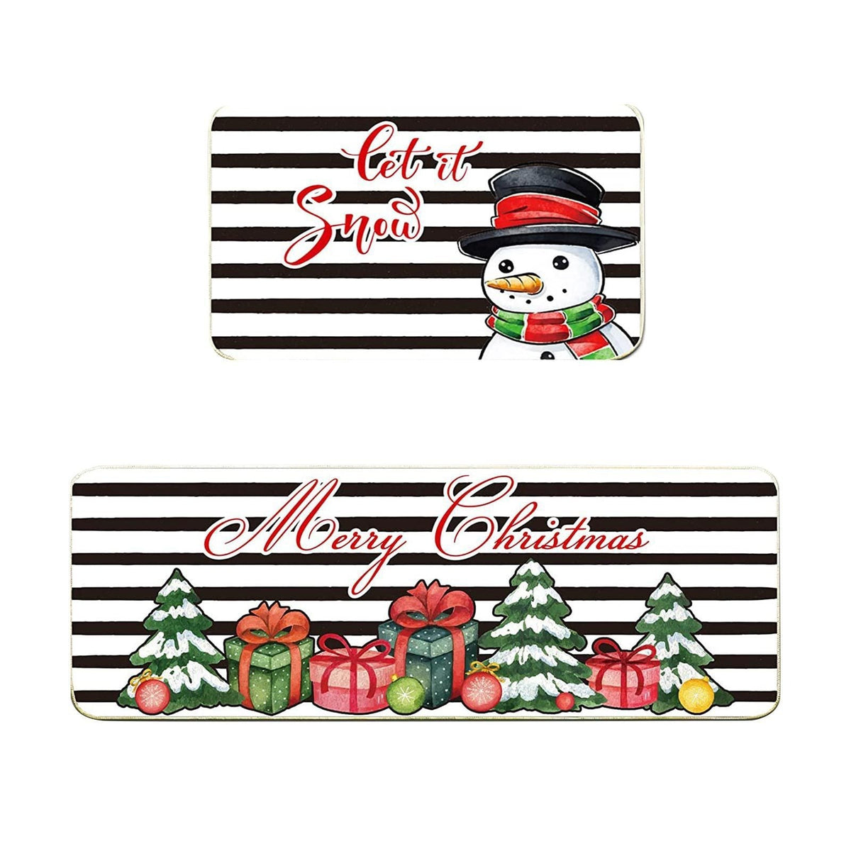 Christmas Door Mat with Snowmen, Gnomes and Holiday Sayings | Red and Turquoise Festive Rug | Several Sizes Available
