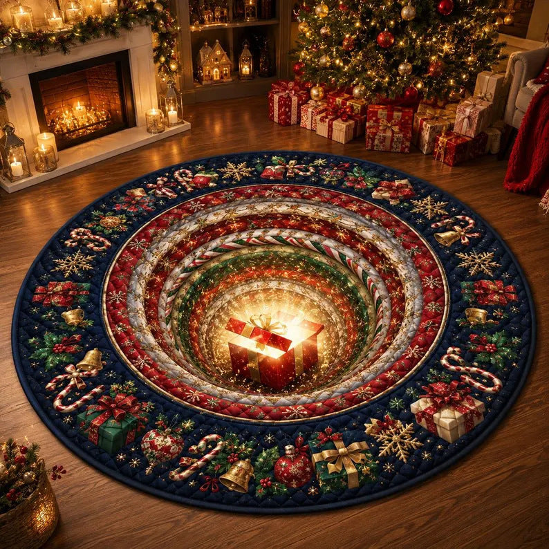 Round Christmas Rug with Festive Seasonal Motifs | Soft Plush Area Carpet for Living Rooms | Six Designs Available