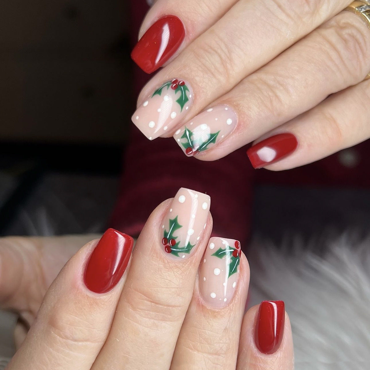 Festive Nails with Playful Christmas Decoration | Glossy Press On Nail Designs | Easy Home Manicure for Winter Parties