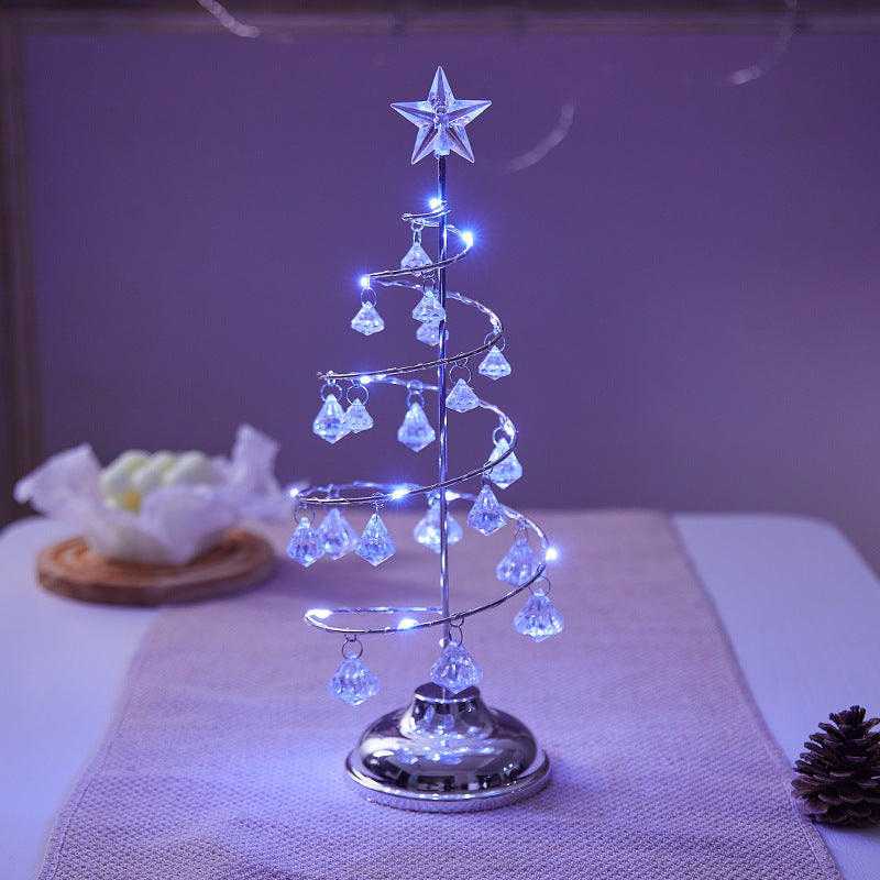 Spiral Mini LED Christmas Tree Lights with Clear Crystal Drops | Star Topper in Gold or Silver | Warm Tabletop Holiday Decor