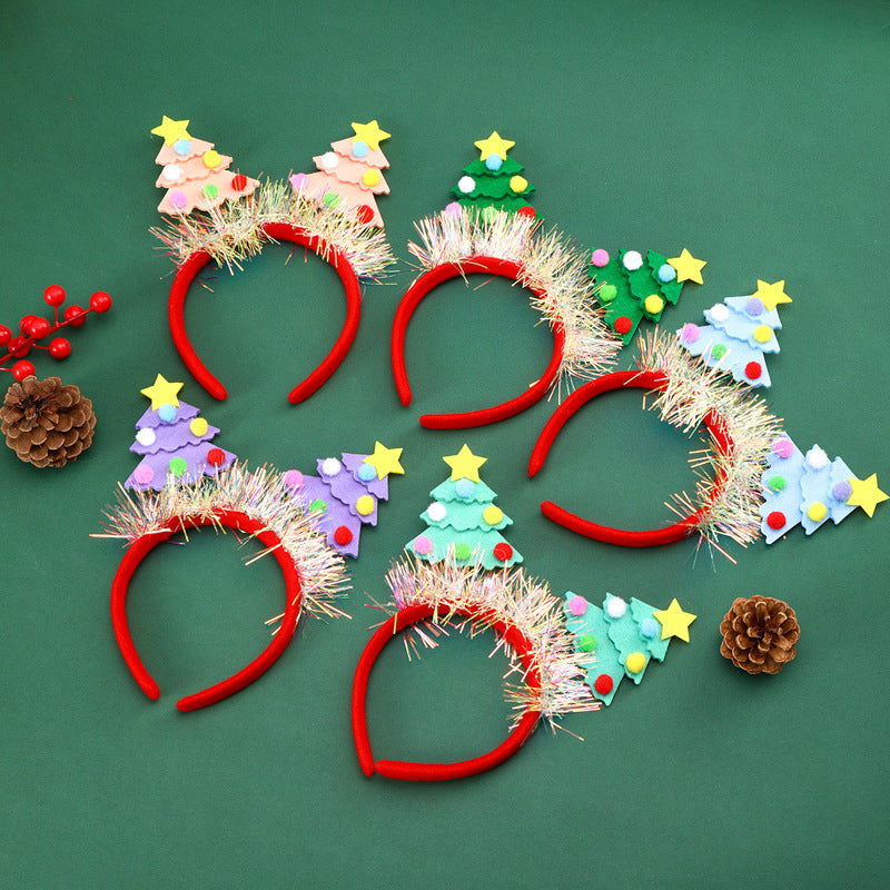 Christmas Tree Headband in Soft Felt with Glitter Trim | Sky Blue, Pink, Purple or Green | Party Accessories for Photos