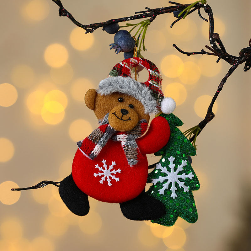 Santa Christmas Ornaments in Soft Felt | Holding a Tiny Tree with Stitched Detail | Hang on the Mantel or Table Display