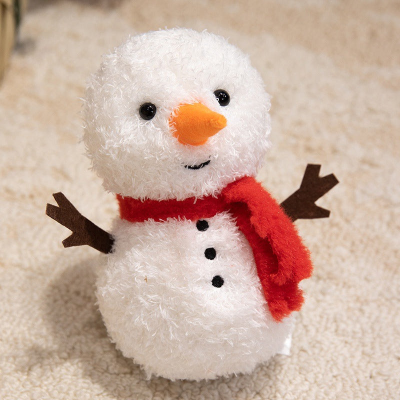 Plush Snowman Christmas Table Decor with Scarf and Felt Branch Arms | Embroidered Face, Round Base | Mantel Decorations