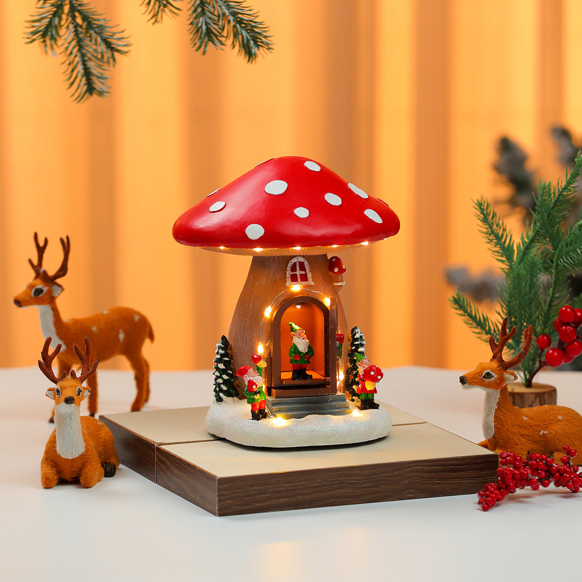 Christmas Village House with LED Lights | Candy and Mushroom Cottage Designs | Lit Tabletop Holiday Decoration