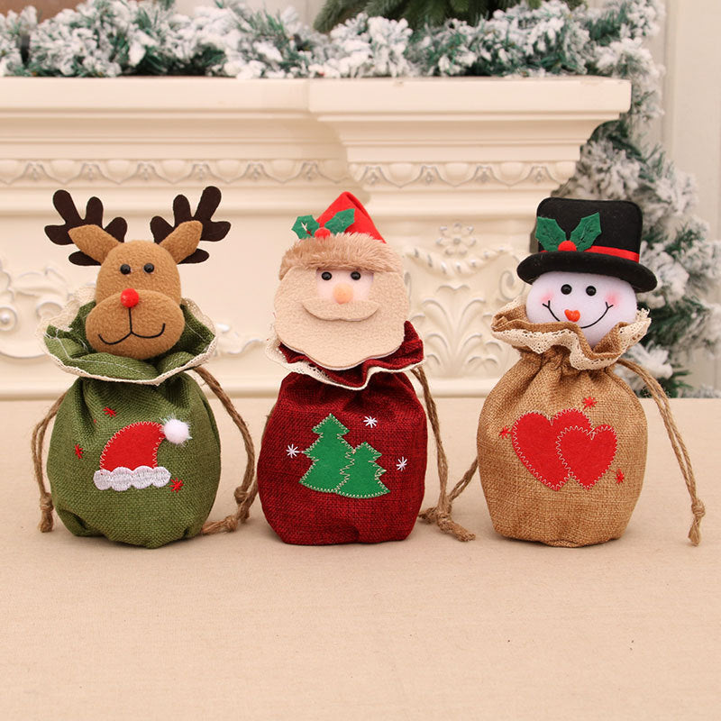 Plush Snowman Christmas Gift Bag with Fluffy Hat and Plaid Accents | Soft Treat Pouch | Festive Tabletop Decorations
