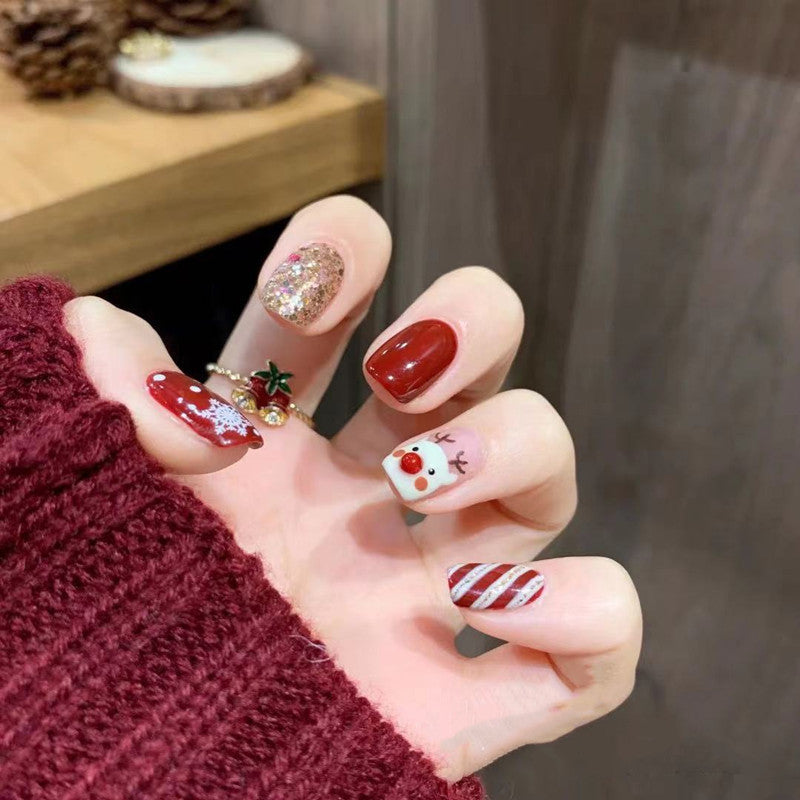 Santa Nails in Red with Glitter Effects | Christmas Nail Designs in a Full Press On Set | Festive Xmas Manicure for Parties