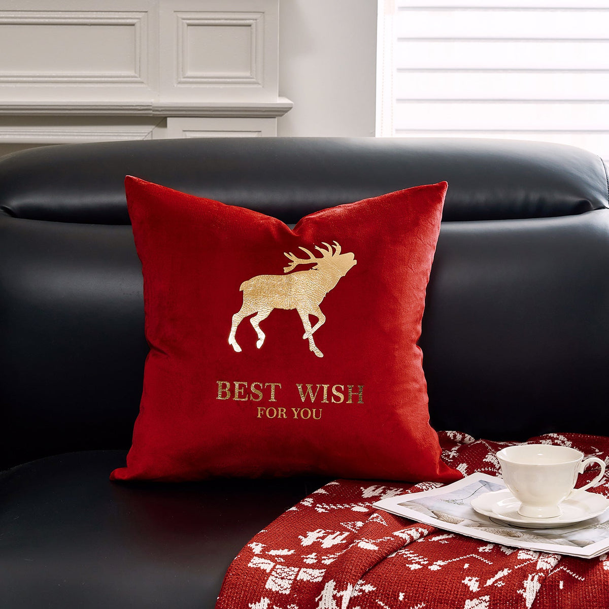 Christmas Living Room Throw Pillow Cover with Deer Silhouette | Removable Case with Discreet Zipper | 42 Designs, 17.72 x 17.72 in
