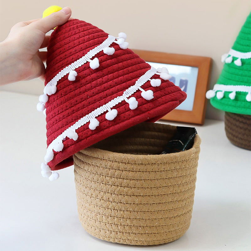 Christmas Tree Basket in Green or Red | Festive Xmas Storage with a 26 cm Height | Decorative Holiday Home Accent