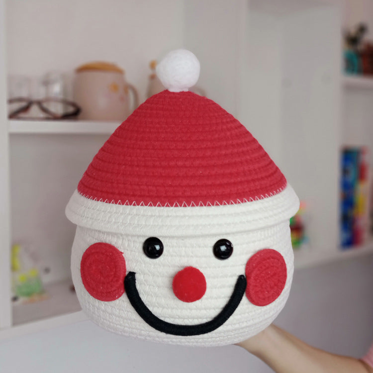 Christmas Storage Basket with Santa Design in Cotton | Handmade Holiday Decor for Toys and Gifts | White or Patterned