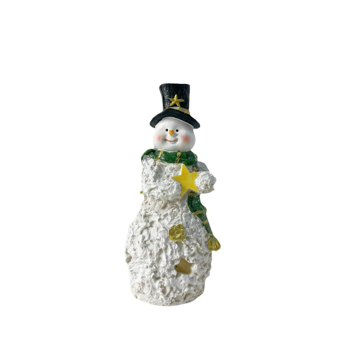 Ceramic Snowman Sculpture with Hat | Christmas Figurine for Shelf and Mantel | 19 cm Tall in Green or Red Finish