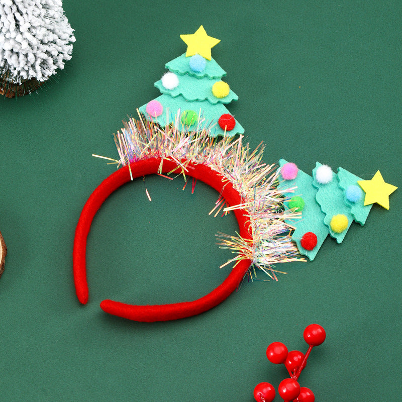 Christmas Tree Headband in Soft Felt with Glitter Trim | Sky Blue, Pink, Purple or Green | Party Accessories for Photos