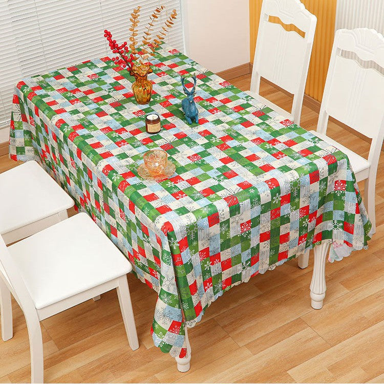 Christmas Tablecloth with Reindeer, Snowmen and Seasonal Motifs | Stain-Resistant Weave, Machine Washable | 4 Colorways