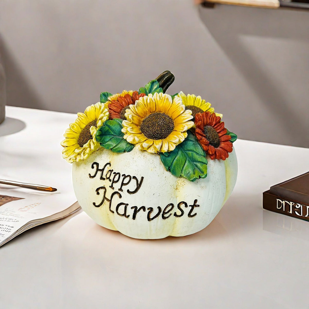 Halloween Pumpkin Decorative Figure | Available in Orange, Kürbis | Stands on Shelves, Mantels, and Side Tables