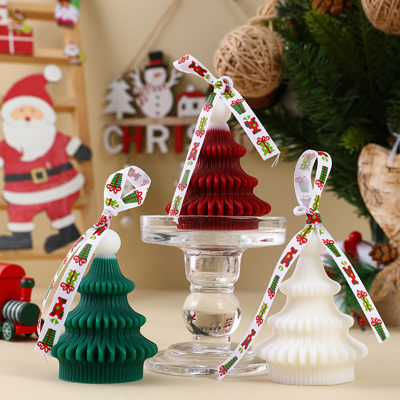 Hand Poured Soy Christmas Tree Candle with Ribbon Loop | Hangs on a Wreath or Garland | Festive Holiday Decorations in a Gift Box