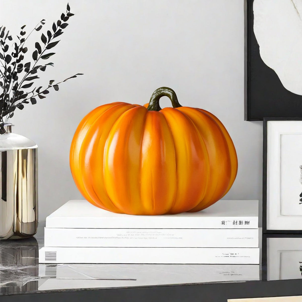 Halloween Pumpkin Decorative Figure | Available in Orange | Stands on Shelves, Mantels, and Side Tables