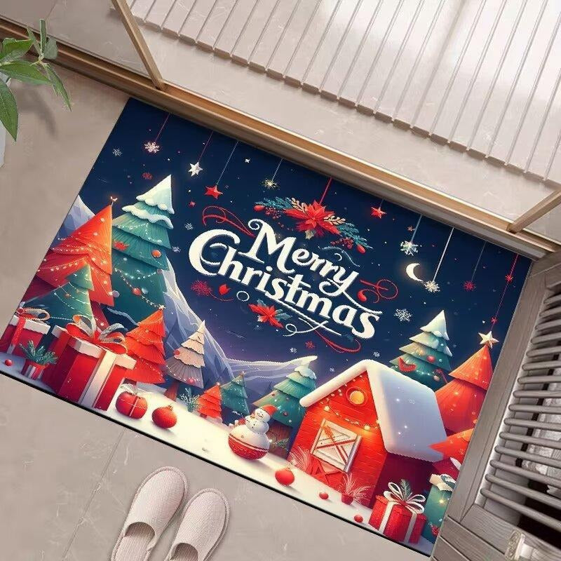Christmas Door Mat with Merry Santa and Gift Print | Durable Fibers, Strong Underfoot Grip | Indoor Outdoor Entryway Decor