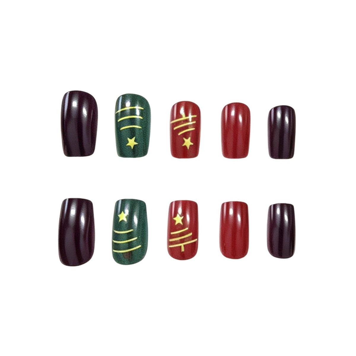 Red and Green Christmas Nails with Gold Star Art | High Gloss Salon Finish | Chip Resistant Set for the Whole Season