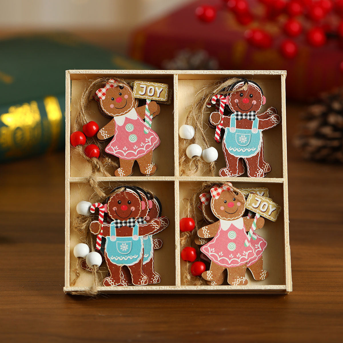 Gnome Christmas Ornaments Set with String Included | Hang on Trees, Wreaths or Gift Tags | Lightweight Wooden Decorations