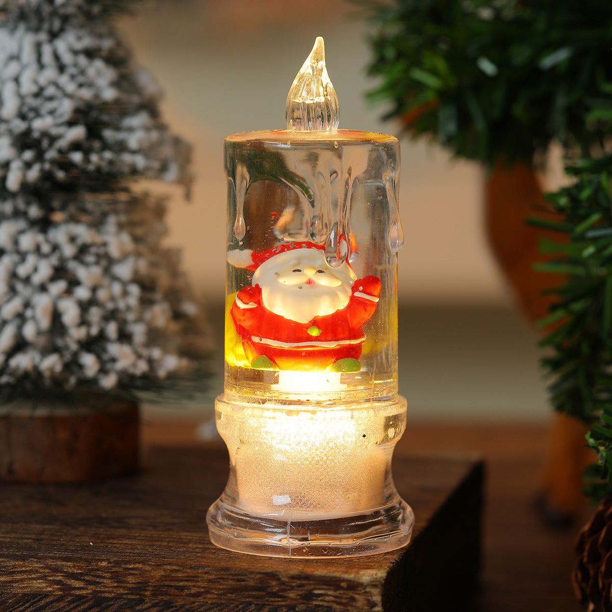 Christmas Candle Figure with a Santa Inside | LED Glow from Below the Base | Compact Holiday Decorations for Shelves