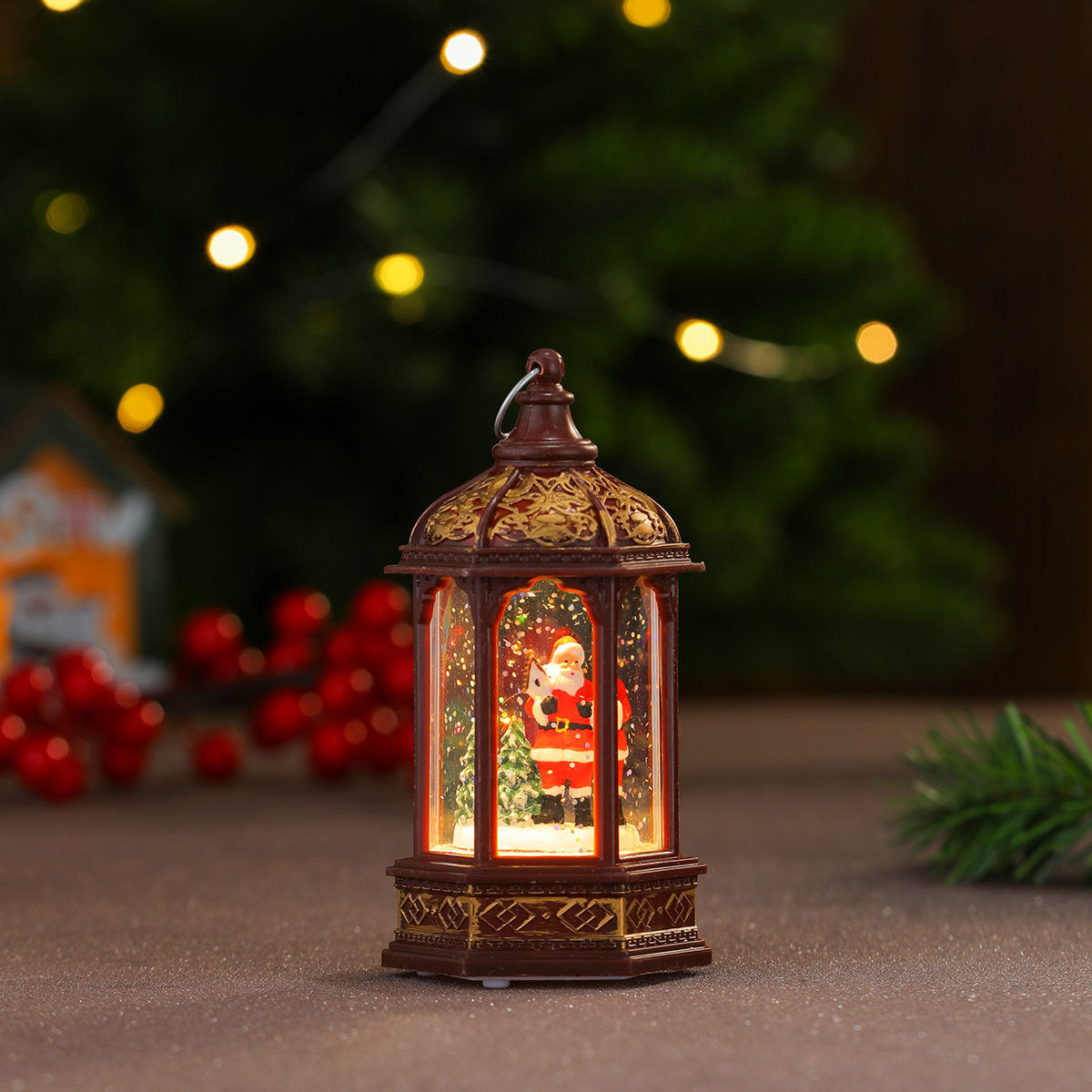 Ornate Christmas Lanterns with a Painted Holiday Figure Inside | Soft LED Light, Just Add Batteries | Cozy Accent for Any Room
