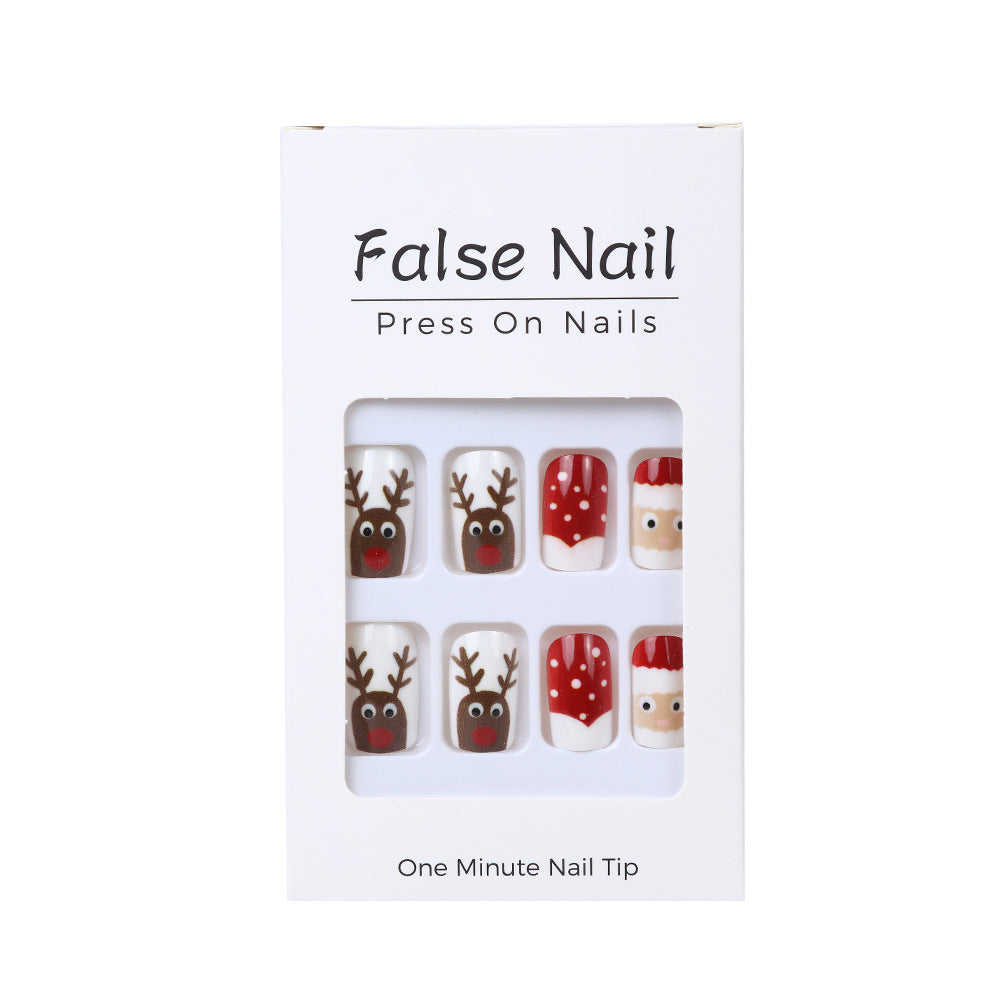 Reindeer and Snowman Christmas Nails | Glossy Press On Fingernails in Mixed Sizes | Adhesive Tabs for Festive Parties