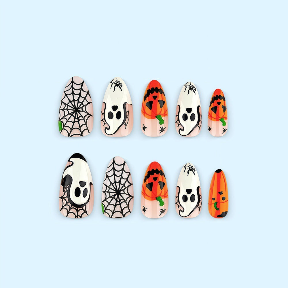 Halloween Pumpkin Ghost Press-On Nails | Available in Yellow | Glue-Free Application in Minutes for Parties and Nights Out