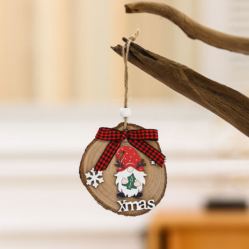 Wooden Gnome Ornaments with Xmas Lettering and Snowflakes | Jute Cord for the Christmas Tree or Door Handle | Plaid Bow