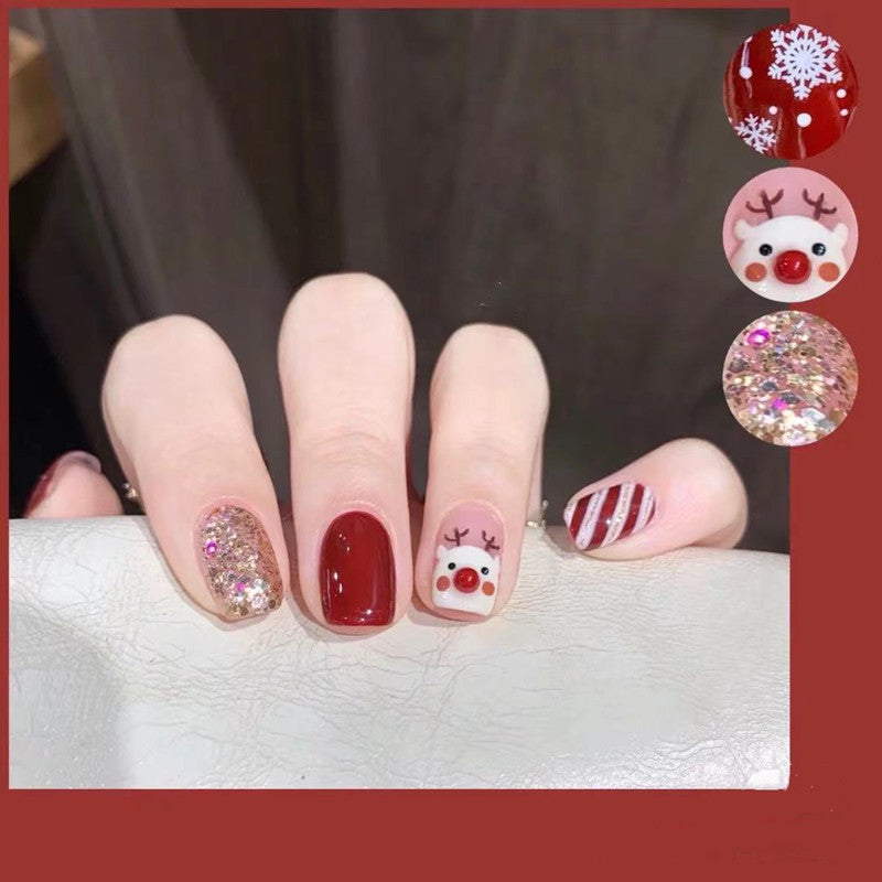 Santa Nails in Red with Glitter Effects | Christmas Nail Designs in a Full Press On Set | Festive Xmas Manicure for Parties