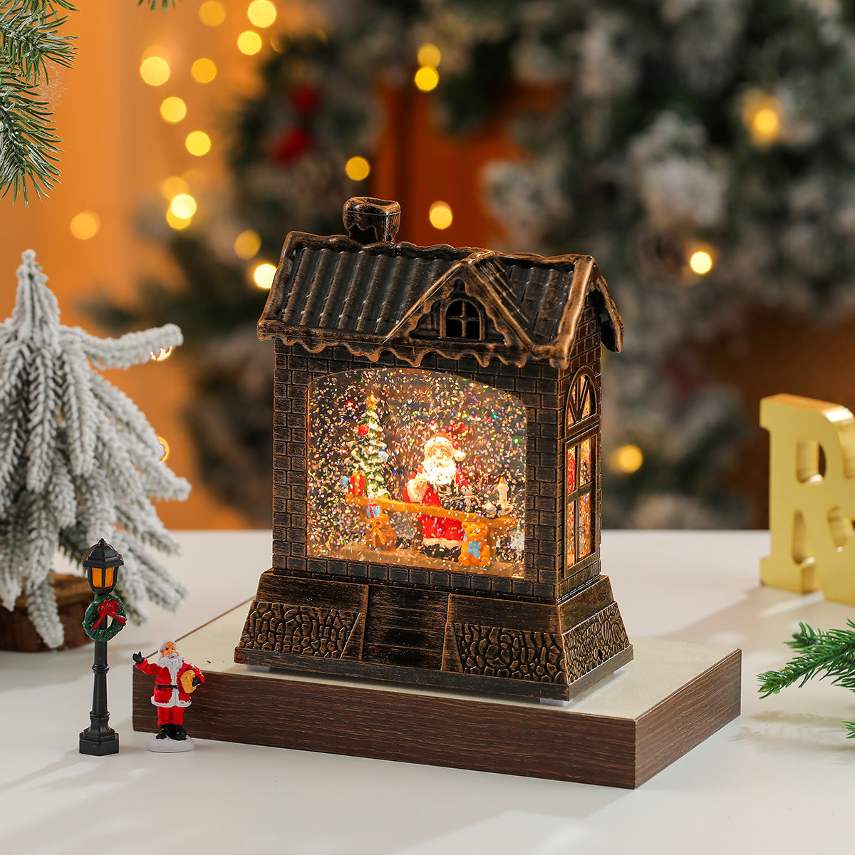 Christmas Village Snow Globe House with a Santa Scene | Lights Up for Mantel and Tabletop Display | Resin and Glass, 2 Colorways