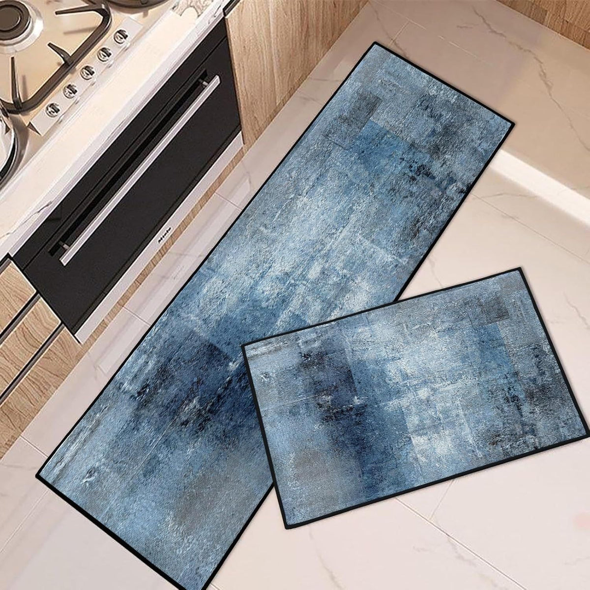 Geometric Kitchen Rug Set with Color Block Print | Non-Slip Runner and Mat for Sink and Stove | 5 Designs